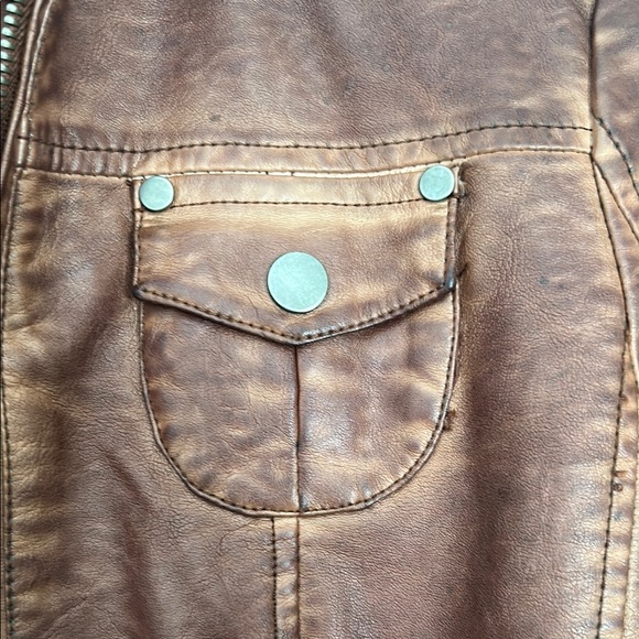 Moto Faux Leather Jacket with Vintage Distressed Look - Picture 4 of 6
